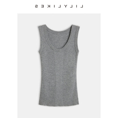 Ribbed Knit Vest - Multi - color Basic Layering Vest for Casual Wear, Travel, and Photography, Silk and Wool Blend - UrbanNest Co