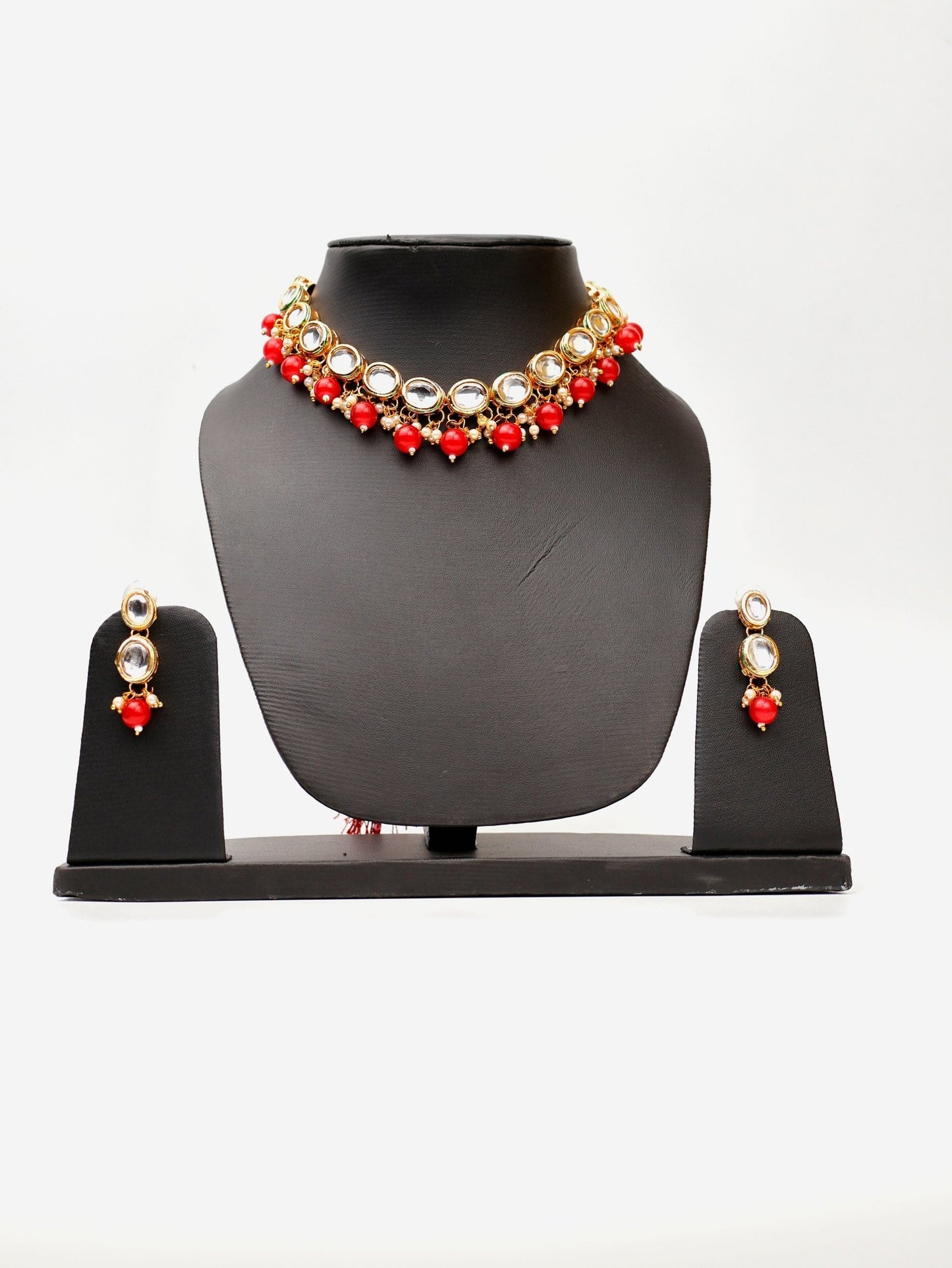 Kundan and Red Studs Necklace Set - UrbanNest Co