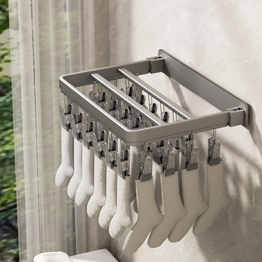SOGA 2X Wall - Mounted Clothes Hanger Multi - Clamp Laundry Drying Wall Rack - UrbanNest Co