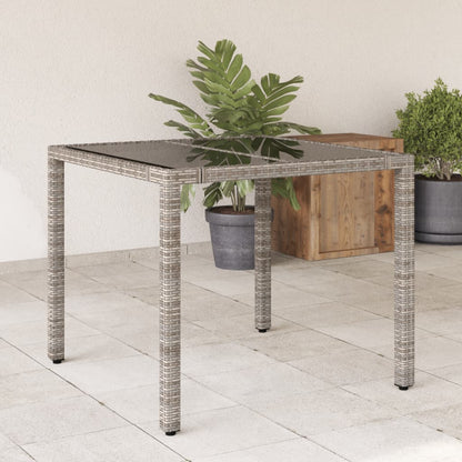 NNEVL Garden Table with Glass Top Grey 90x90x75 cm Poly Rattan - UrbanNest Co