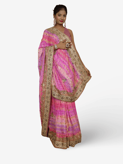Designer Saree with Kundan & Cut Dana Work by Shreekama - UrbanNest Co