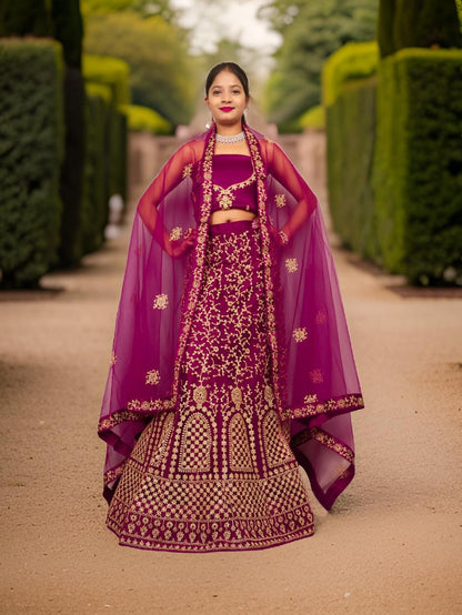 Semi - Stitched Lehenga with Soft Net Fabric & Zari Thread Work by Shreekama - UrbanNest Co