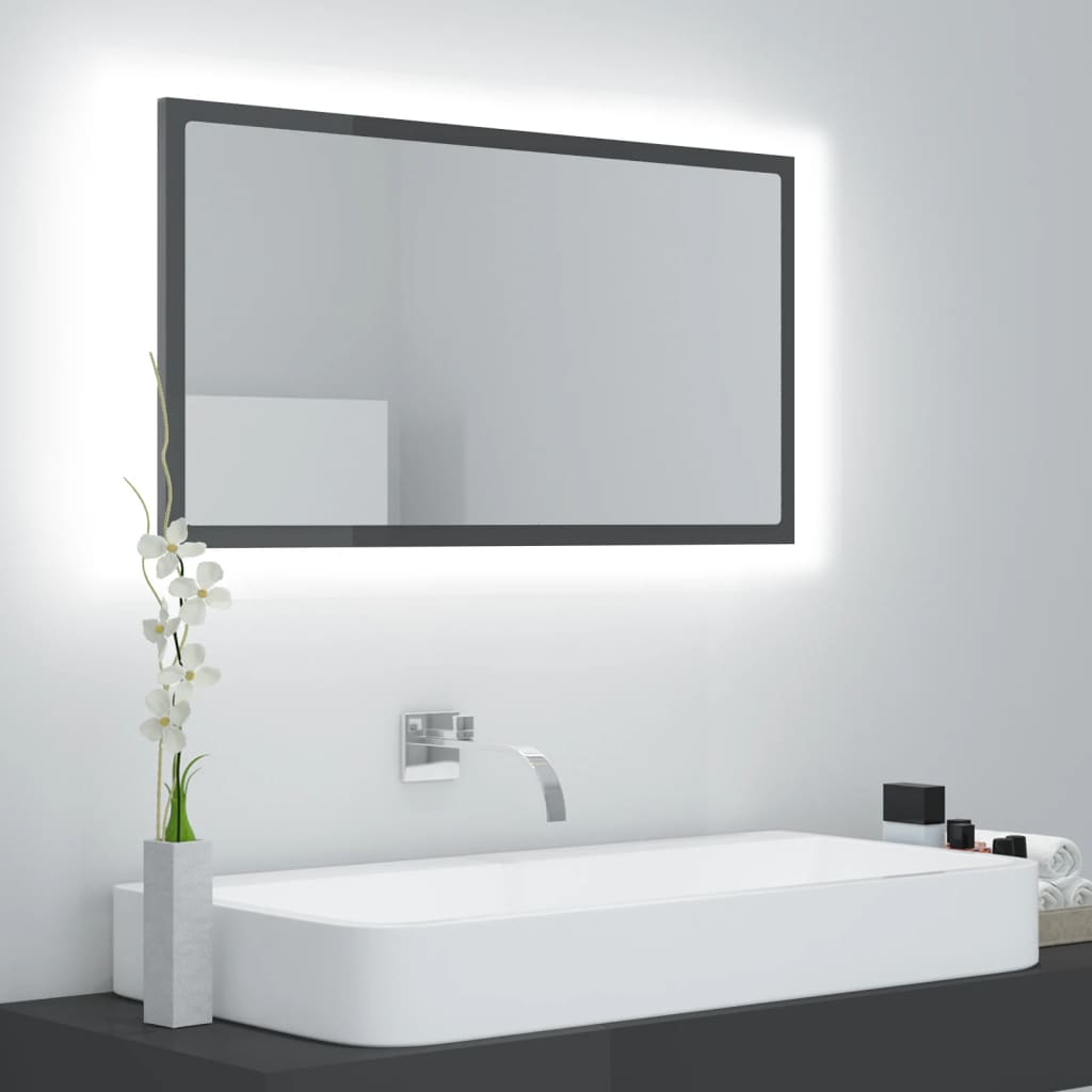 NNEVL LED Bathroom Mirror High Gloss Grey 80x8.5x37 cm Chipboard - UrbanNest Co