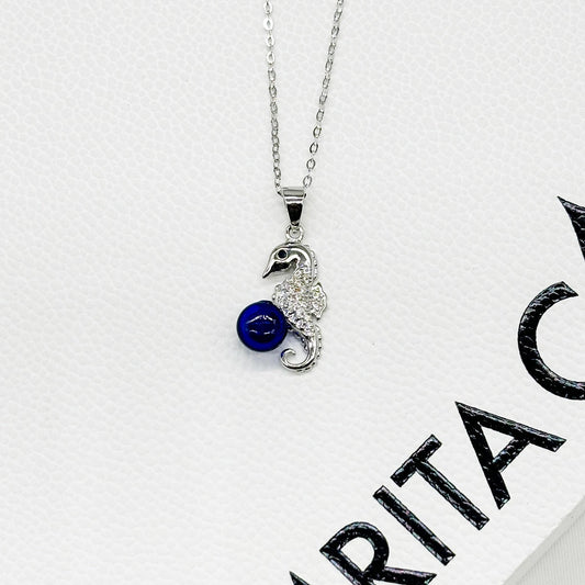 Sterling Silver Sea Horse Aroma Necklace - Navy | Energy & Healing | Diffuse on the go - UrbanNest Co