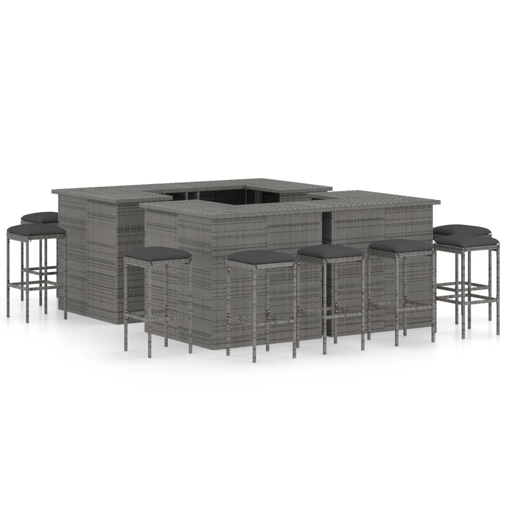 NNEVL 16 Piece Garden Bar Set with Cushions Poly Rattan Grey - UrbanNest Co