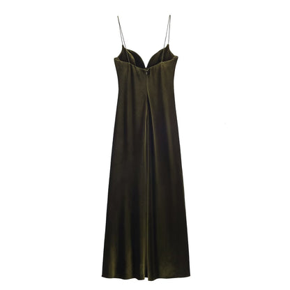 Simple solid color suspender velvet dress - UrbanNest Co