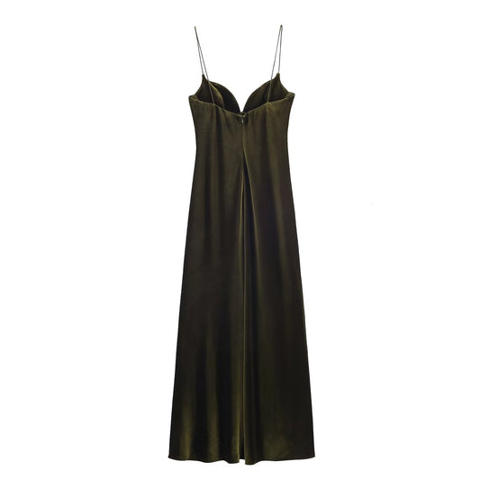 Simple solid color suspender velvet dress - UrbanNest Co