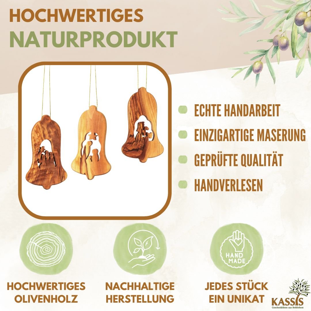 Olivenholz Krippen - Anhänger im 3er Set (ohne Rinde) | Baumschmuck & Weihnachtsdeko für Advent und Weihnachten - UrbanNest Co