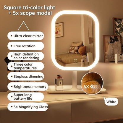 Large Square Rotating LED Makeup Mirror with Adjustable Lighting, 1~2PCS, Vanity Mirror for Girls Dormitory & Home Use - UrbanNest Co