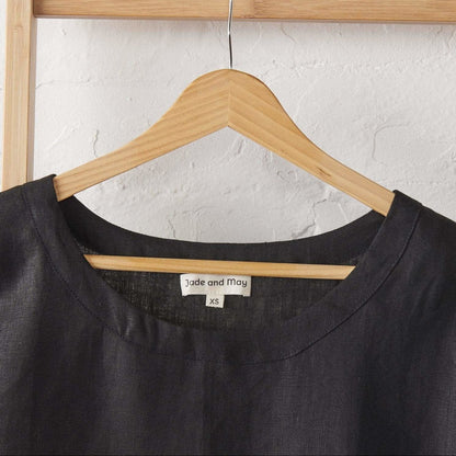Linen Tee & Pant Pyjama Set in Black - UrbanNest Co