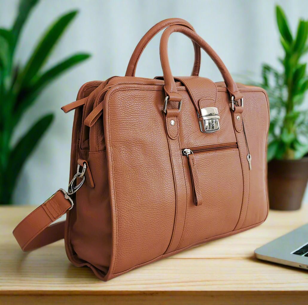 Leather Briefcase, Brown - UrbanNest Co