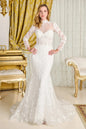 Wedding Dress With Trumpet Cut, Detachable Sheer High Neck Top And Long Sleeves - UrbanNest Co