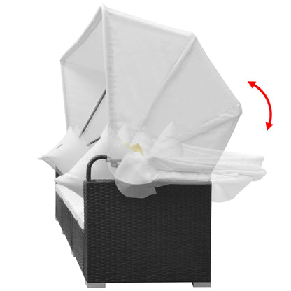 NNEVL 7 Piece Garden Lounge Set with Canopy Poly Rattan Black - UrbanNest Co
