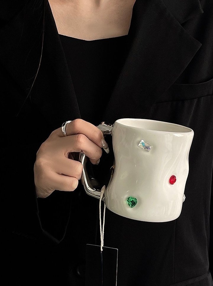 Handmade Ceramic Gemstone Couple Coffee Mugs with Wavy Handle - UrbanNest Co