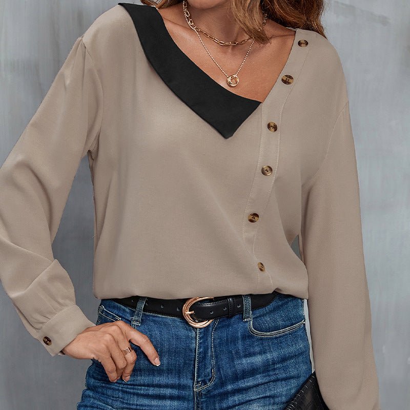 V - Neck Long Sleeve Casual Shirt for Women - UrbanNest Co