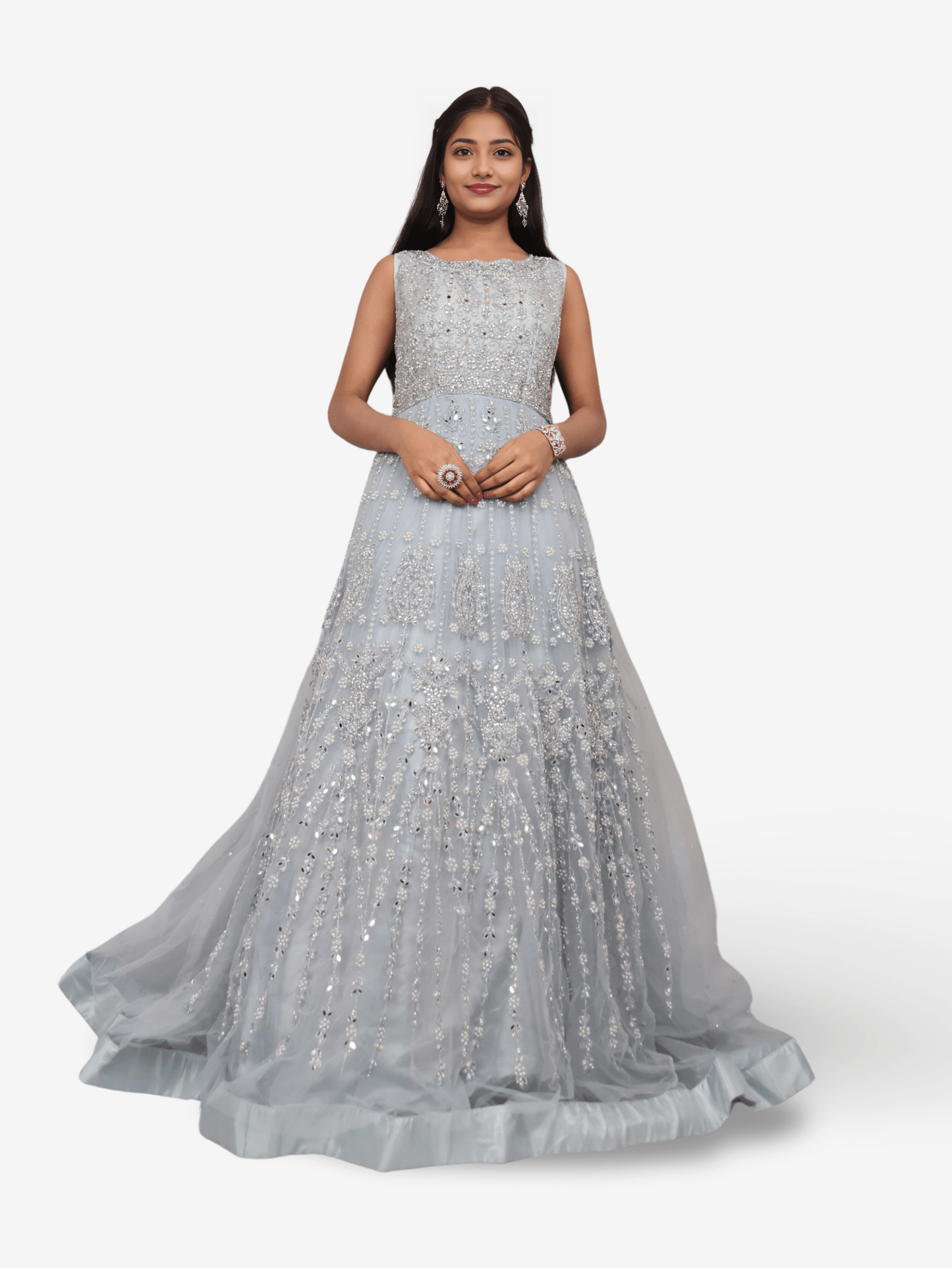 Net Fabric Gown with Pearl & Embroidery by Shreekama - UrbanNest Co
