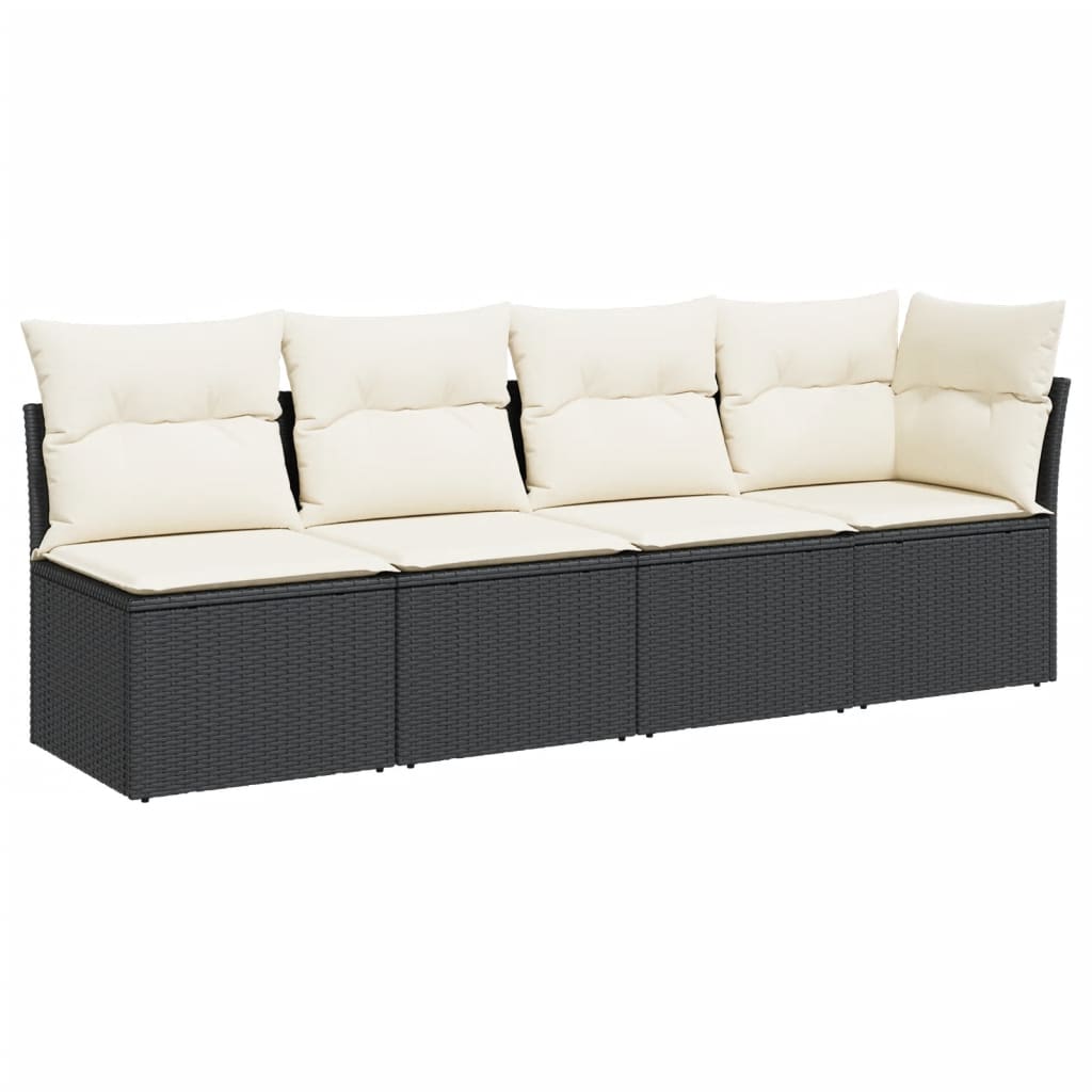 NNEVL Garden Sofa with Cushions 4 - Seater Black Poly Rattan - UrbanNest Co