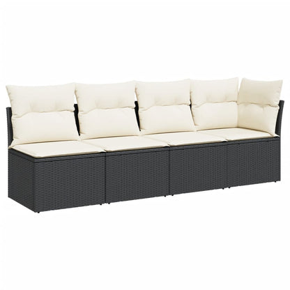 NNEVL Garden Sofa with Cushions 4 - Seater Black Poly Rattan - UrbanNest Co