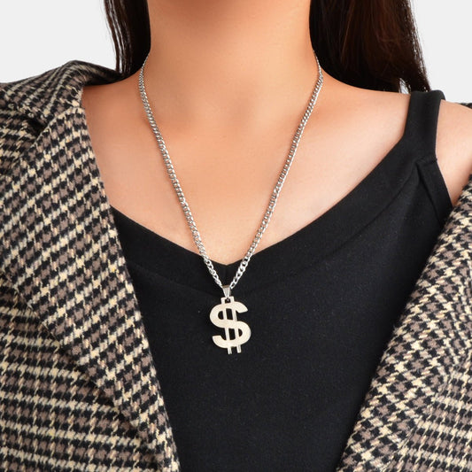 Dollar Sign Hip Hop Money Pendant Silver Rock Punk Necklace Bar Party Jewellery - UrbanNest Co