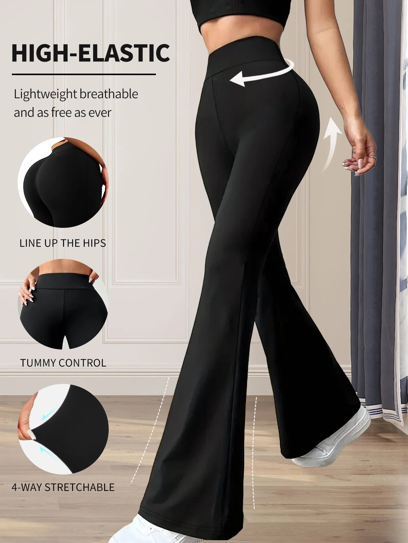 Women's spring and summer high waisted tight fitting flared pants, slim leg long black pants, thin wide leg pants for slim women - UrbanNest Co