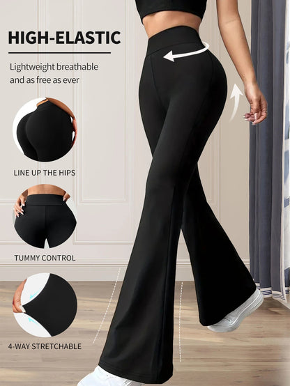 Women's spring and summer high waisted tight fitting flared pants, slim leg long black pants, thin wide leg pants for slim women - UrbanNest Co