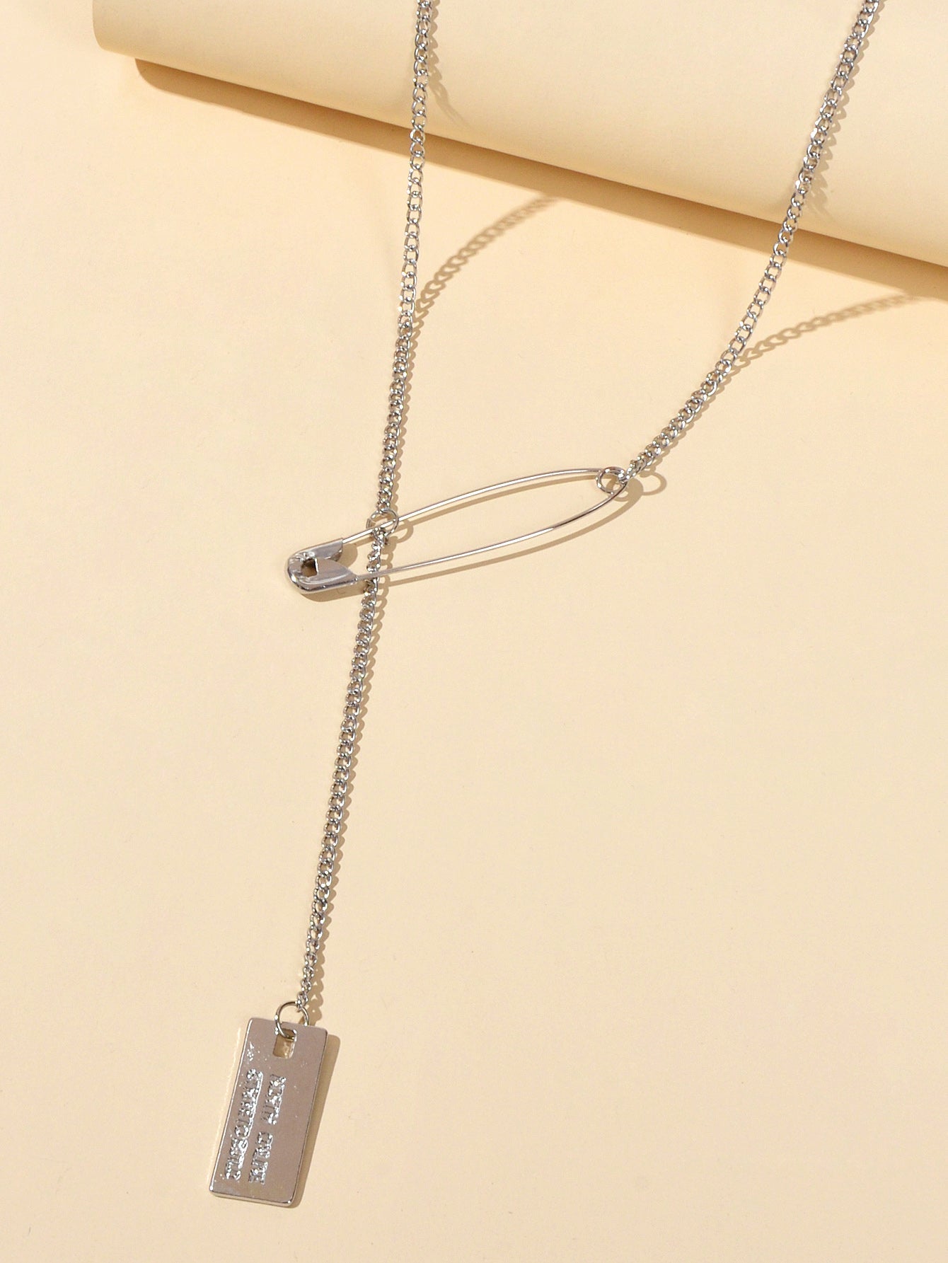 Punk Hip Hop Goth Style Gold Silver Chain Pin Square Pendant Y Lariat Necklace - UrbanNest Co