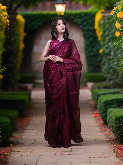 Designer Saree with Rhinestones & Sequin Work by Shreekama - UrbanNest Co