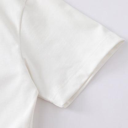 Embroidered printed T-shirt with loose five quarter sleeves - UrbanNest Co