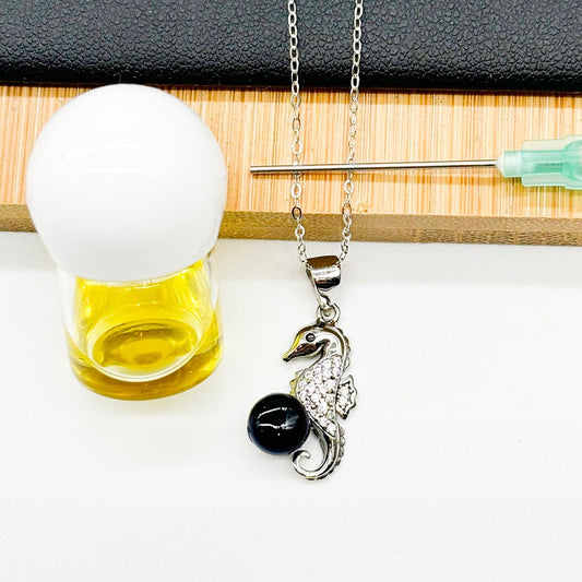 Sterling Silver Sea Horse Aroma Necklace - Black | Energy & Healing | Diffuse on the go - UrbanNest Co