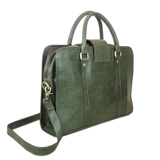 Leather Briefcase, Olive Green - UrbanNest Co