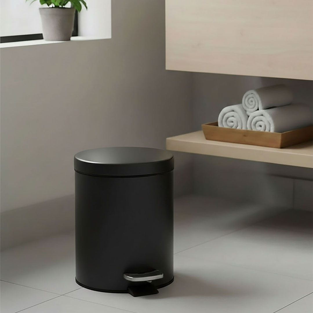 SOGA 2X Foot Pedal Stainless Steel Rubbish Recycling Garbage Waste Trash Bin Round 12L Black - UrbanNest Co
