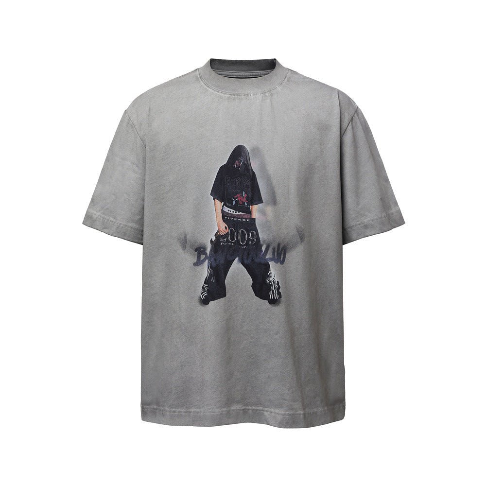 Rock and roll character print, worn and dirty short sleeves - UrbanNest Co