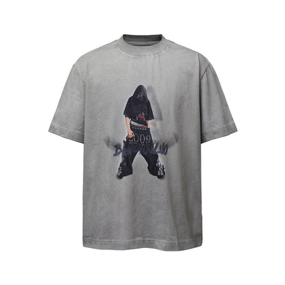Rock and roll character print, worn and dirty short sleeves - UrbanNest Co