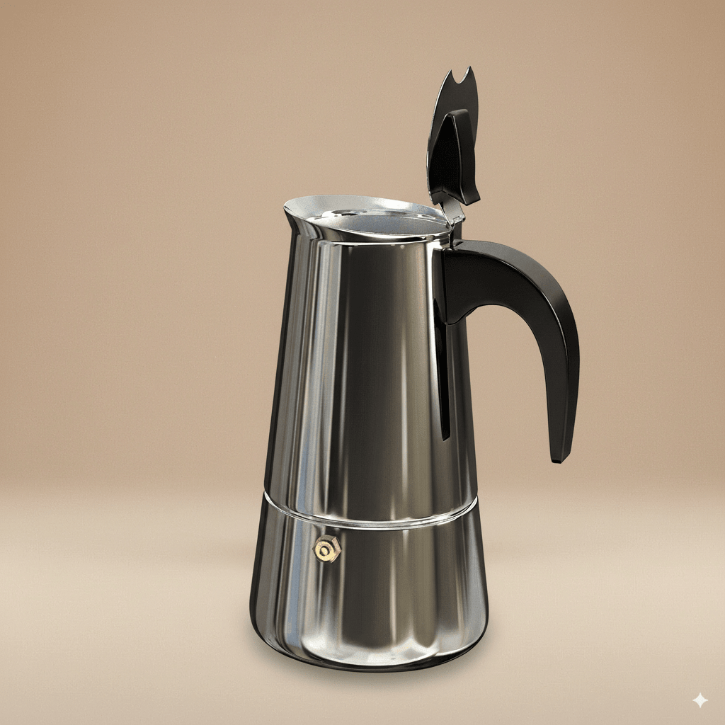 Stainless Steel Hand - Pushed Moka Pot – 6 - Cup (Italian Style Stovetop Coffee Maker) - UrbanNest Co