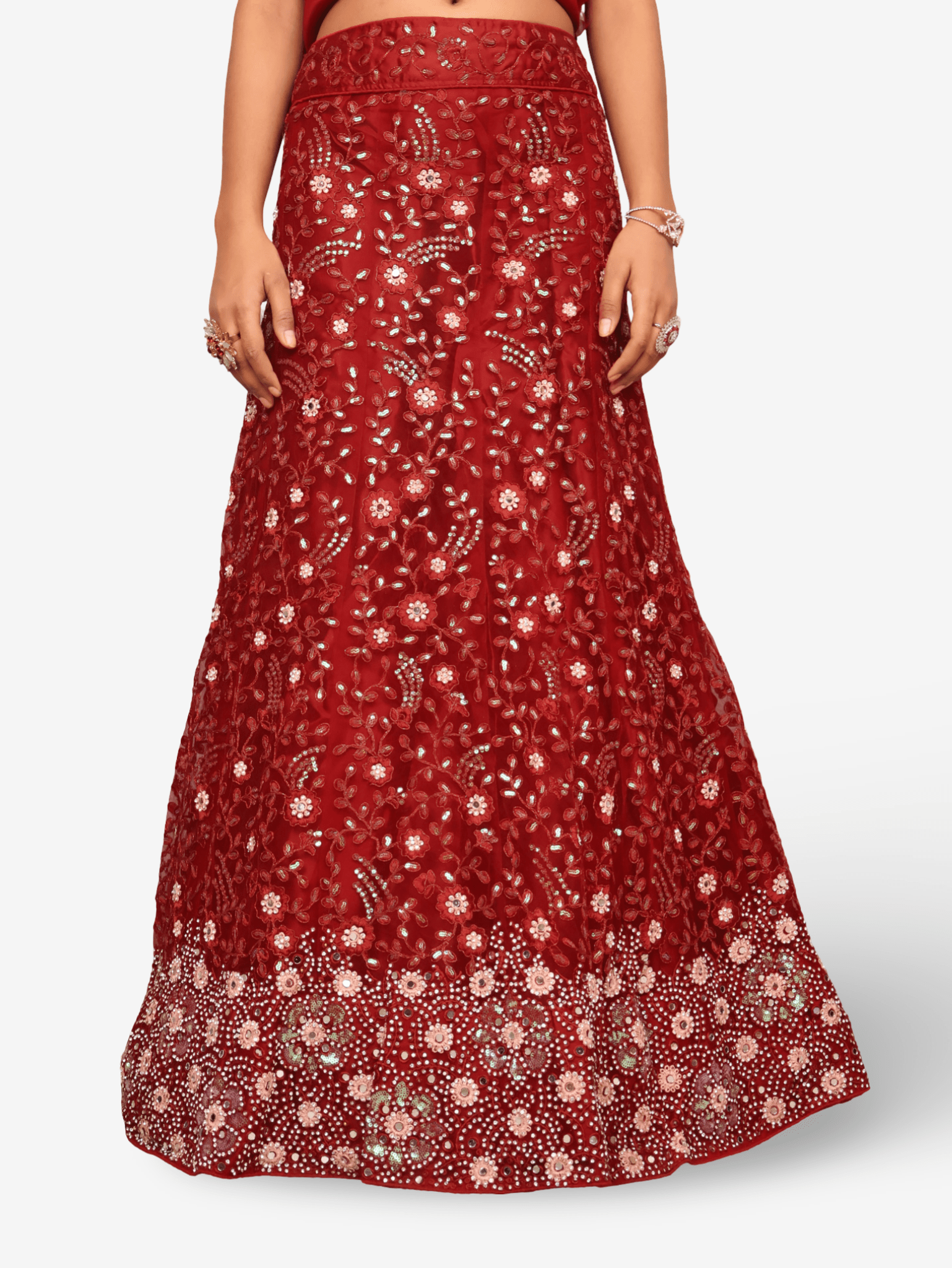Semi - Stitched Lehenga with Sequin & Embroidery Work by Shreekama - UrbanNest Co