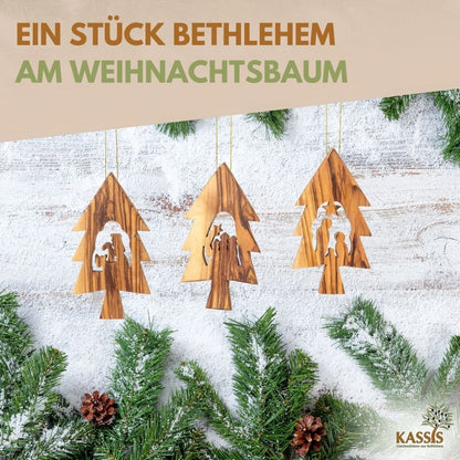 Olivenholz Krippen - Anhänger im Tannenbaum 3er Set (ohne Rinde) | Baumschmuck & Weihnachtsdeko für Advent und Weihnachten - UrbanNest Co