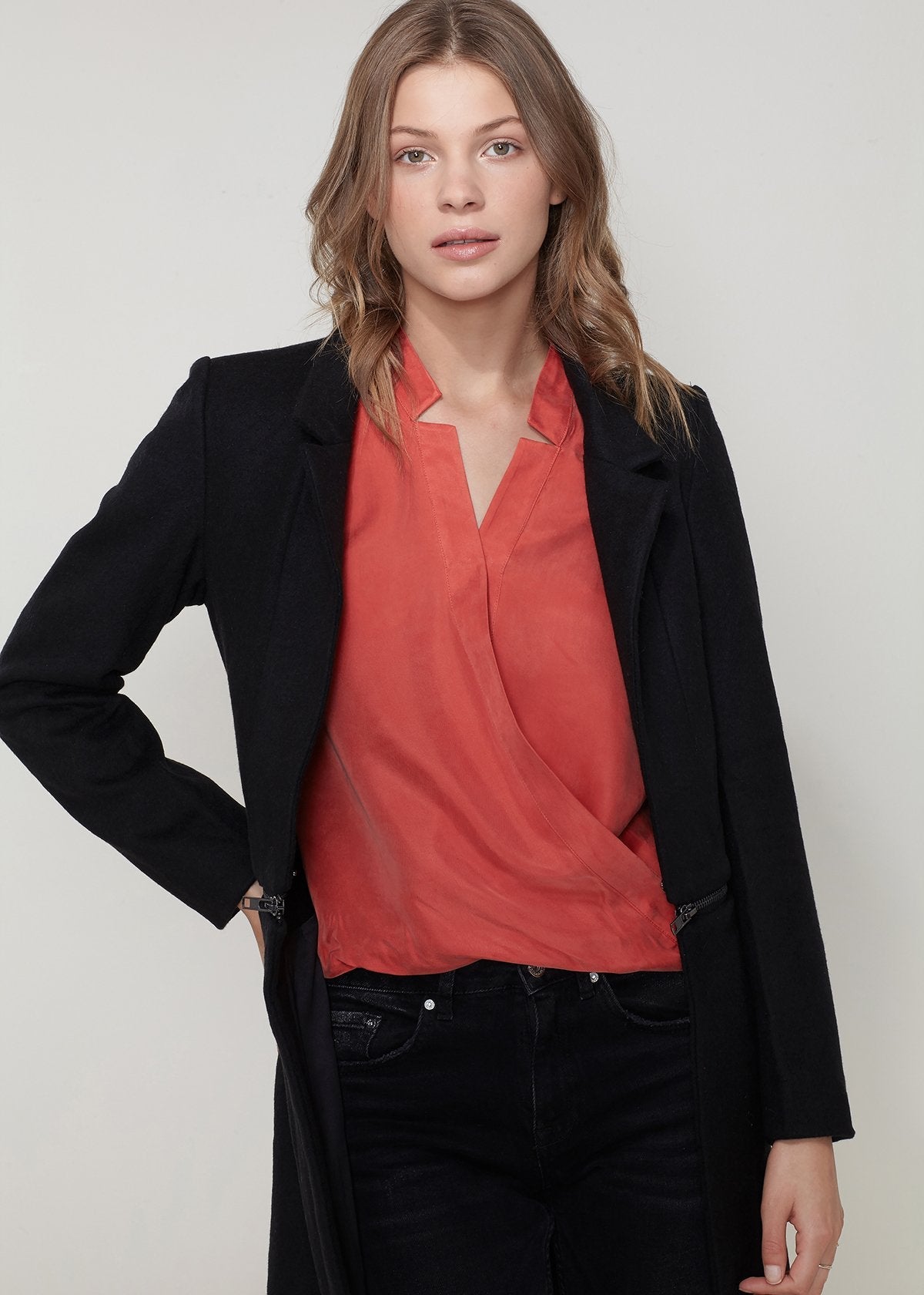 Women's Wool - blended Open Front Jacket In Black - UrbanNest Co