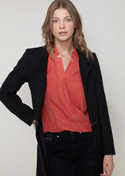Women's Wool - blended Open Front Jacket In Black - UrbanNest Co