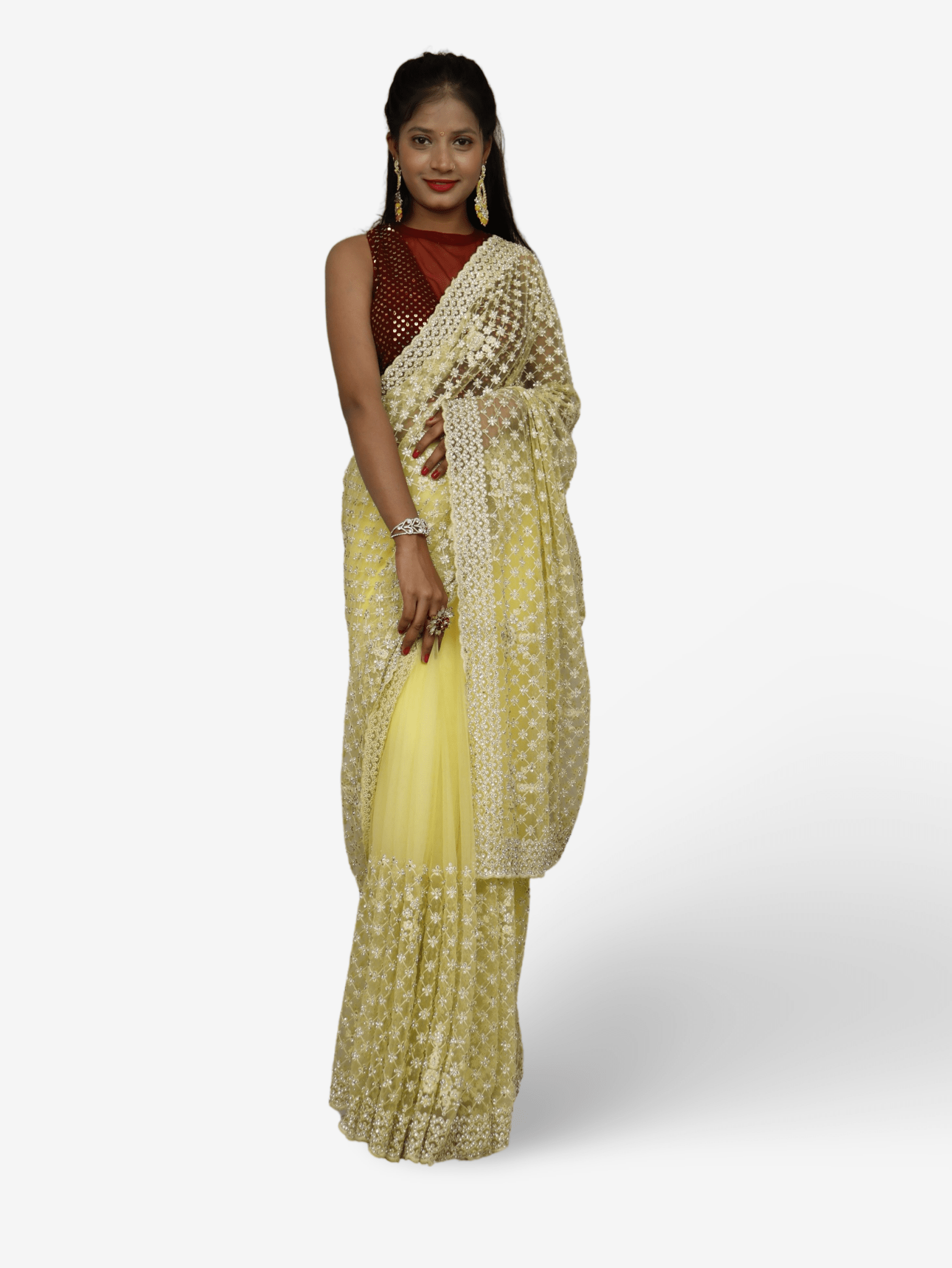 Stunning Lemon Yellow Soft Net Fabric Saree for Women by Shreekama - UrbanNest Co