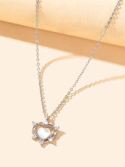 Exquisite Silver Chain Rhinestone Opal Decor Heart Pendant Necklace Gift Jewelry - UrbanNest Co