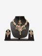 Polki and Pink Monalisa Stone Necklace with Earrings & Mang Tkka - UrbanNest Co