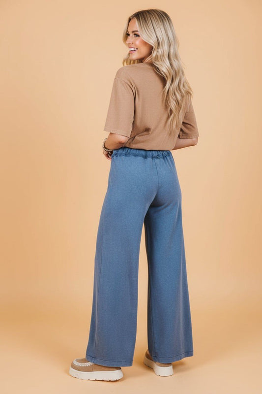 Solid Mineral Wash Drawstring Wide Leg Pants - UrbanNest Co