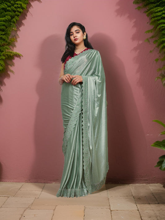 Designer Saree with Heavy Rhinestone & Glitter Work by Shreekama - UrbanNest Co