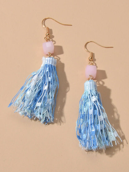 Ethnic Traditional Jewellery Pink Beads Rope Tassel Dangle Earrings for Women - UrbanNest Co
