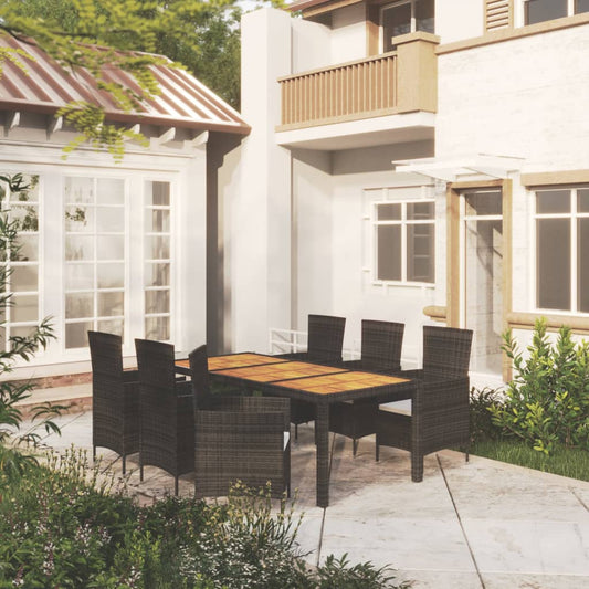 NNEVL 7 Piece Outdoor Dining Set with Cushions Poly Rattan Black - UrbanNest Co