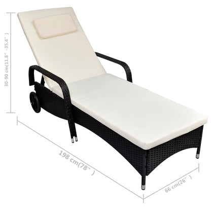 NNEVL Sun Lounger with Cushion & Wheels Poly Rattan Black - UrbanNest Co