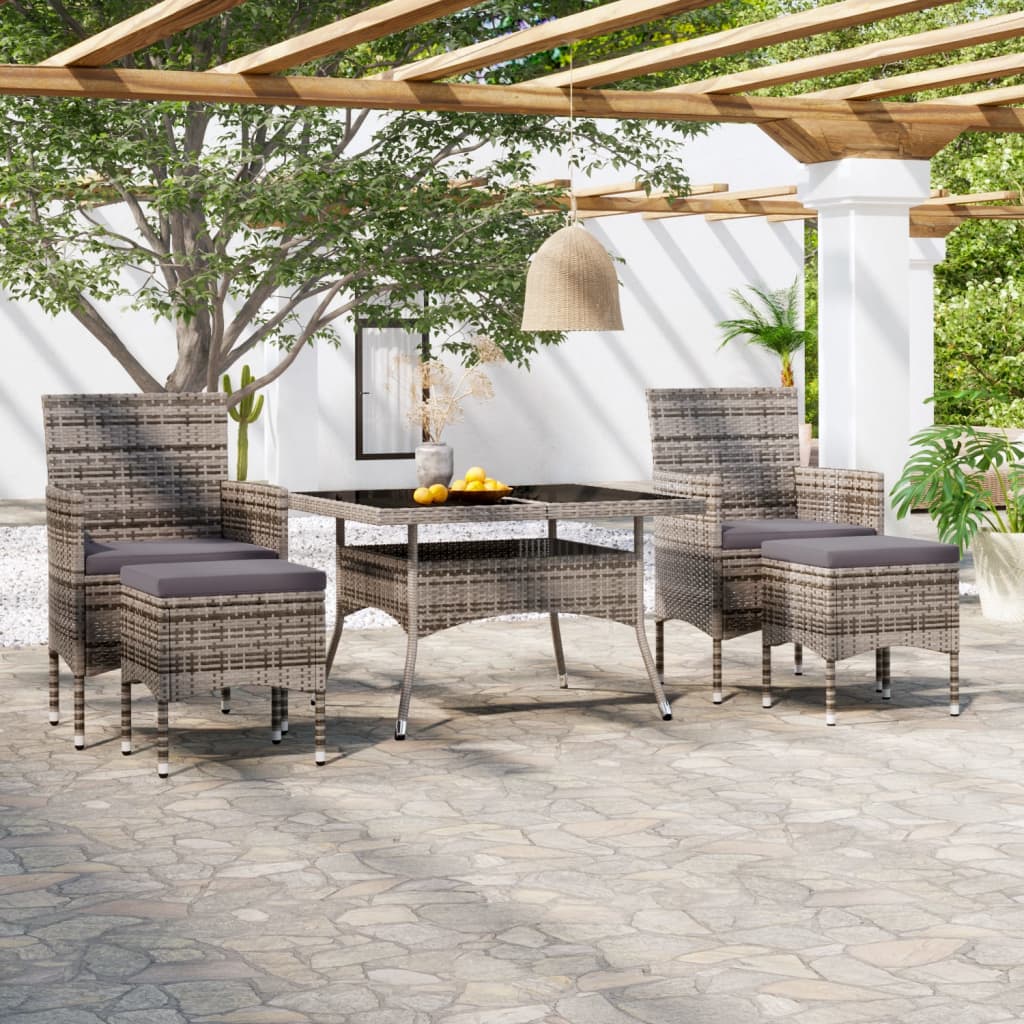 NNEVL 5 Piece Garden Dining Set Poly Rattan and Tempered Glass Grey - UrbanNest Co