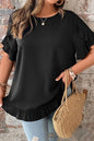 Plus Size Solid Ruffle Trim Petal Sleeve Tee - UrbanNest Co