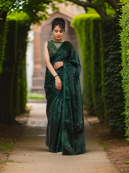 Designer Saree with Heavy Sequin & Stone Work by Shreekama - UrbanNest Co