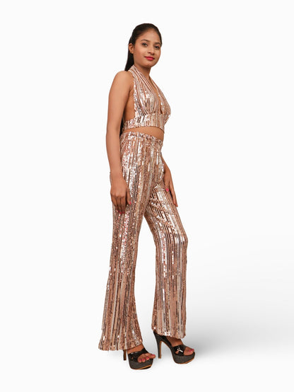 Glamour Halter Neck Sequins Bodycon Co - Ord Set by Shreekama - UrbanNest Co
